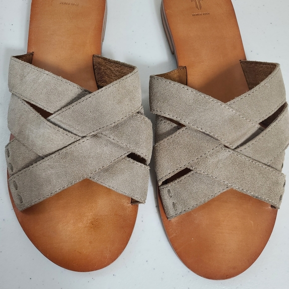 Frye Carla Suede Criss Cross Slip-On Sandals in Ash - Picture 5 of 8